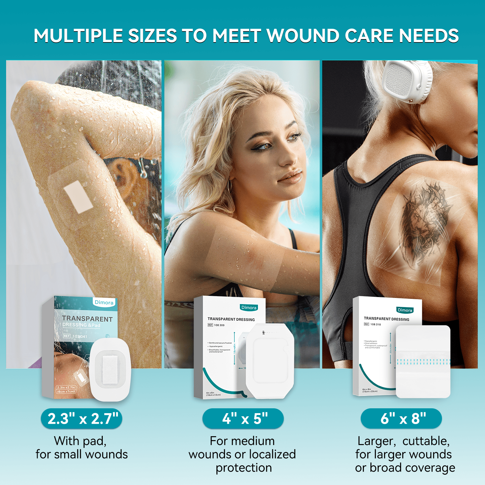 Dimora Transparent Film Dressing, 4"x 5" Waterproof Adhesive Bandages for Tattoo Aftercare & Shower, 50 Pack