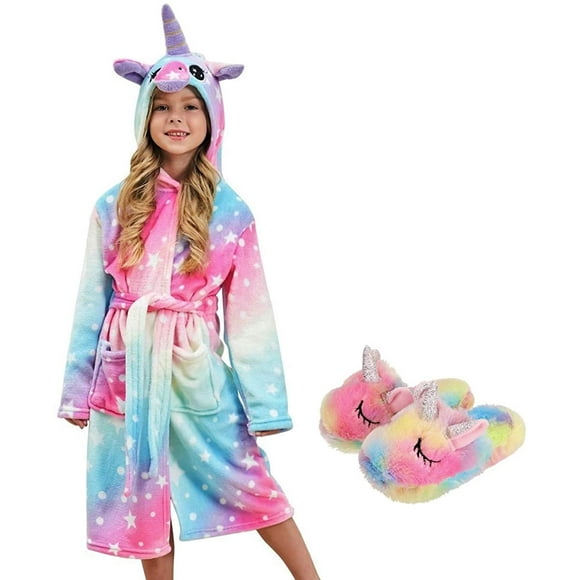 Unicorn Hooded Bathrobe with Slippers, Unicorn Gifts for Girls