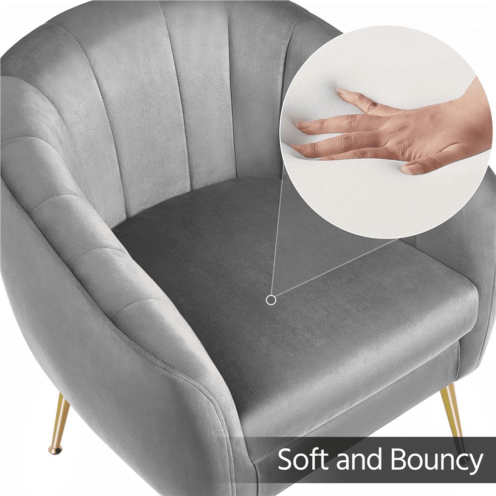 Alden Design Barrel Accent Chair with Gold Metal Legs for Living Room, Gray