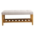 thumbnail image 4 of Knubmt Wood Frame Padded Seat Bench with Bottom Shelf, Perfect for Living Room, Bedroom, Dining Room, Light Gray + Brown, 4 of 5