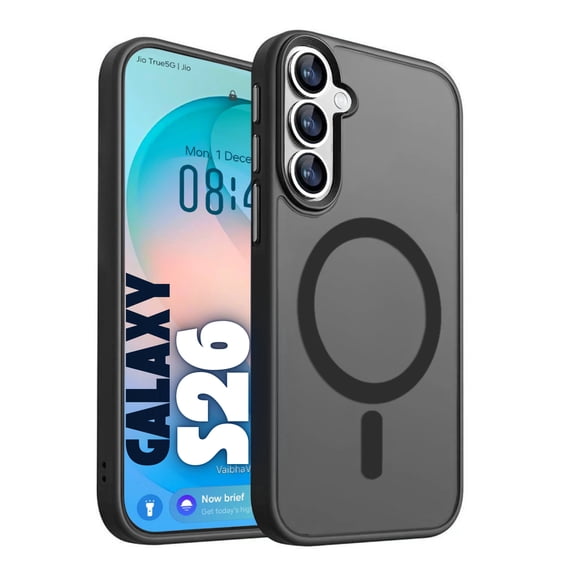 Entronix Magnetic Case for Galaxy S26, Frosted Matte Back Shock-Absorbent Protective Cover, Black