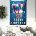thumbnail image 4 of 90th Birthday Decorations Tapestry, Joyful Surprise Party Mood Best Wishes Balloons Swirls Age Ninety, Wall Hanging for Bedroom Living Room Dorm Decor, 60W X 80L Inches, Multicolor, by Ambesonne, 4 of 5