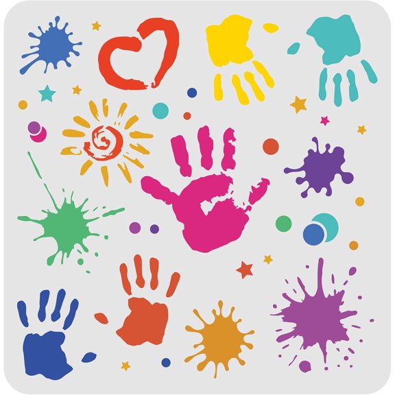 Splatter Stencil 11.8x11.8inch Plastic Dots Handprint Painting Template Splash Graffiti Pattern Stencil Back To School Theme Decoration Stencil for Painting on Wood Floor Wall and Tile