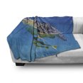 thumbnail image 3 of Turtle Soft Flannel Fleece Throw Blanket, Angry Looking Sea Turtle Swimming with Remora Fishes Fauna Under the Sea, Cozy Plush for Indoor and Outdoor Use, 60" x 80", Blue Yellow Brown, by Ambesonne, 3 of 6