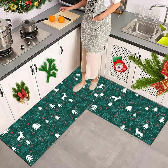 kladzum Christmas Kitchen Floor Mats Set of 2 Household Carpet Entrance Doormat Stain Resistants Kitchen Mats for Floor Doorway Foot Mat for Home Room Holiday Decor