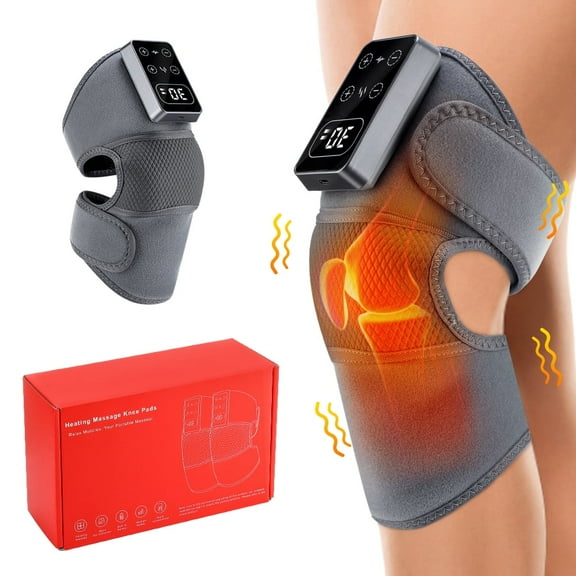 Cordless Knee Massager with Heat, Heated Knee Brace Wrap Warmers, Knee Heating Pad for Knee Relax, 5 Heating Levels, 3 Massage Modes, 30 Min Timer, Gifts for Women Men Mom Dad