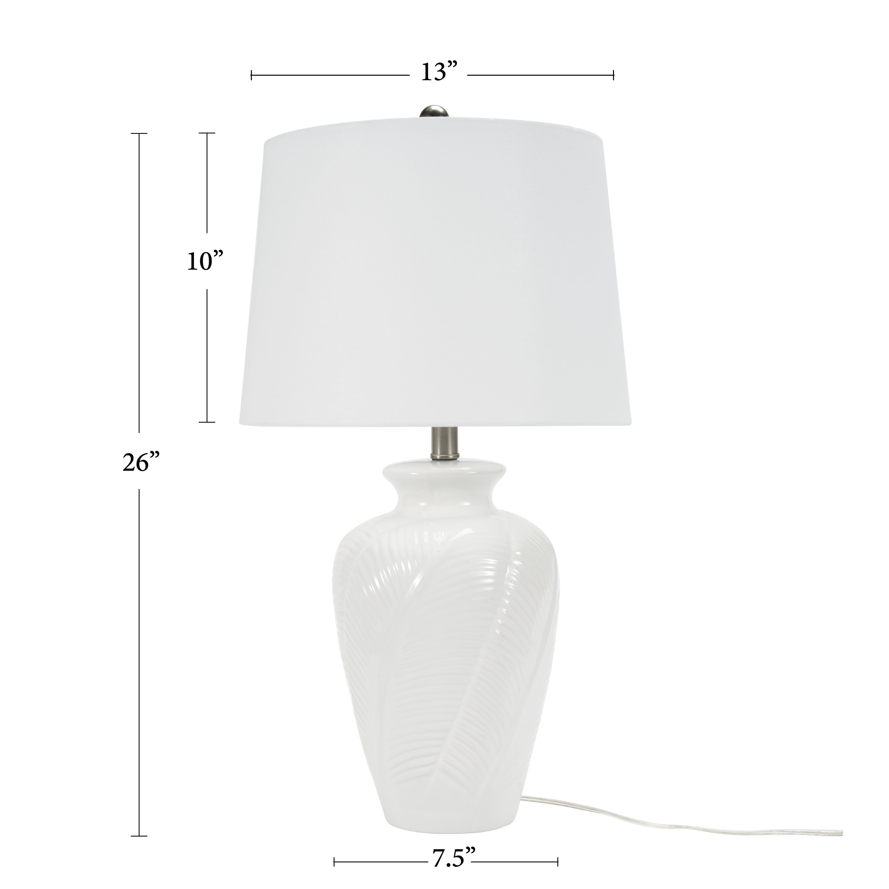 Nourison 26" Coastal Feather Texture Table Lamp for Bedroom, Living Room, Dining Room, End Table, Glossy White