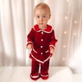 thumbnail image 4 of Gupgi 2 Piece Toddler Girl Pajamas,Solid Pjs Ruffle Long Sleeve Button Velvet Tops+Pants, 4 of 9