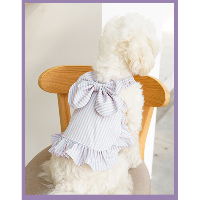 Falda elegante para mascotas con lazo para perro pequeño, mediano, vestido de princesa a rayas con tiras, color rosa y gris (XXL) ER
