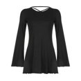 thumbnail image 1 of Gibobby Vestidos de sueter elegantes Vestido de encaje sin espalda de color liso para mujer con cintura de manga trompeta con borde de oreja de(Negro,CH), 1 of 5
