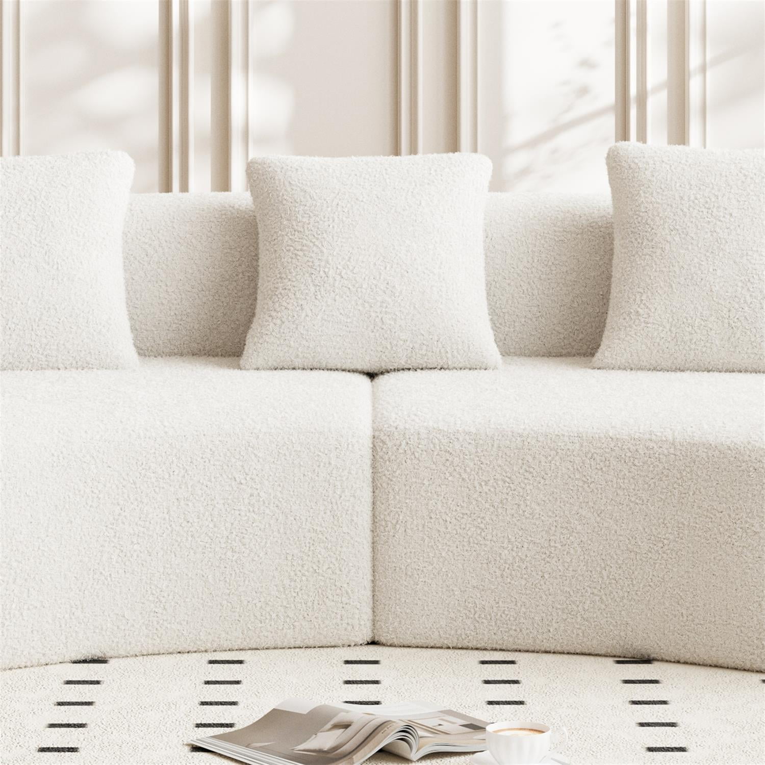 Demi Bonn 109" Modern Curved Sectional Sofa, Large 5-Seater Couch for Living Room and Apartment, Easy Assembly, White