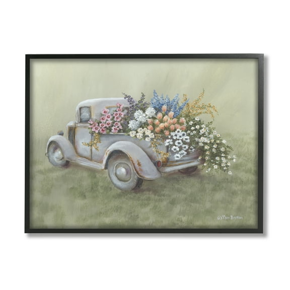 Stupell Farmhouse Flower Buggy Car Transportation Painting Black Framed Art Print Wall Art