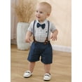 thumbnail image 5 of CARETOO Baby Boy Clothes Suit Romper Plaid Shirt Shorts Suspender Pants Formal Cotton Fabric 3pcs, 5 of 18