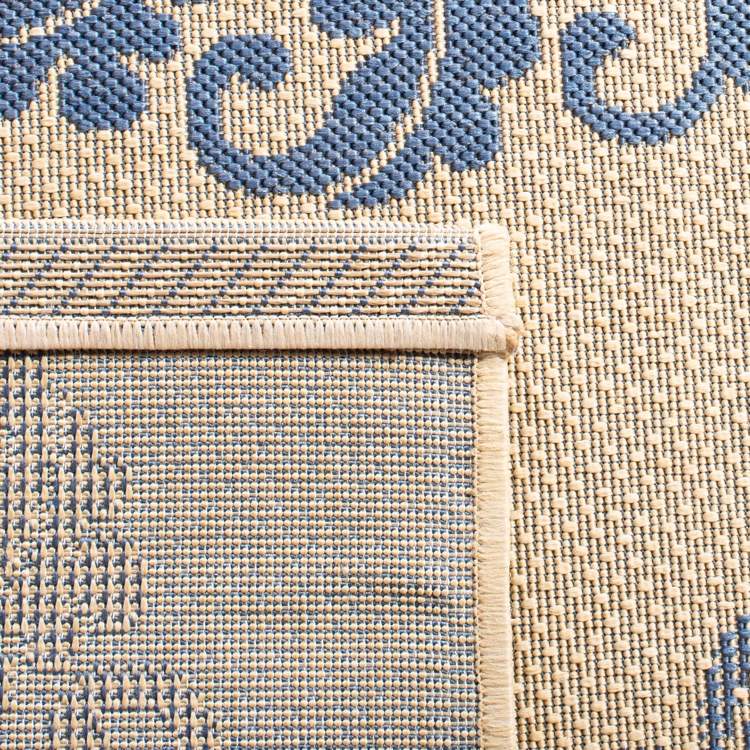 Safavieh Courtyard Jenny Medallion Indoor/Outdoor Area Rug, Natural/Blue, 5'3" x 5'3" Round