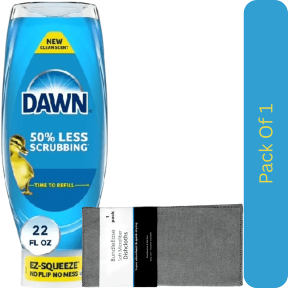 Dawn EZ-Squeeze Ultra Dish Soap Dishwashing Liquid, Original Scent, 22.0 fl oz with Microfiber Solid Color Dishcloth by BundleEase