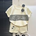 thumbnail image 2 of KPOPLK 2 Piece Boy Clothes Toddler Baby Boys Summer Outfits Short Sleeve Cotton Cute Print T-Shirt Shorts Set, 3 Months-4T Size 3-4 Years,Grey, 2 of 6