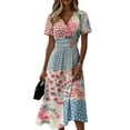 thumbnail image 2 of Minjewel Women's Floral Shift Dress with Print V-Neck - Short Sleeve Summer Dress, Loose Flowy Beach Party Outfit, Comfy Vacation Mini Dress,Multicolor,S, 2 of 6
