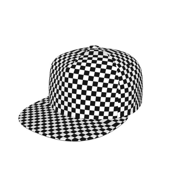 Men Women Black And White Checkered Flat Bill Hip Hop Visor Snapback Hat Adjustable Baseball Cap
