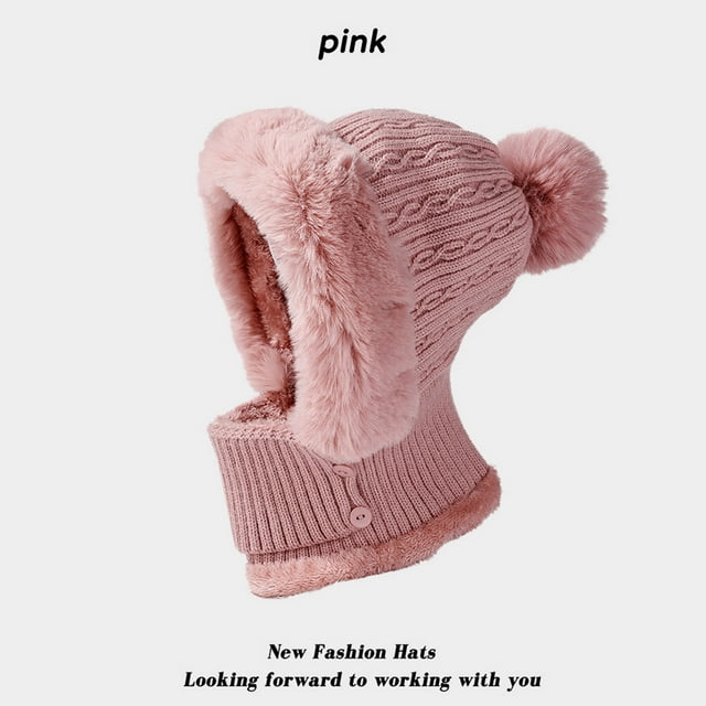 Heating & Warming Winter Knit Scarf Set Thick Lined Cap Ear Ski Hat with Pom for Cold Weather