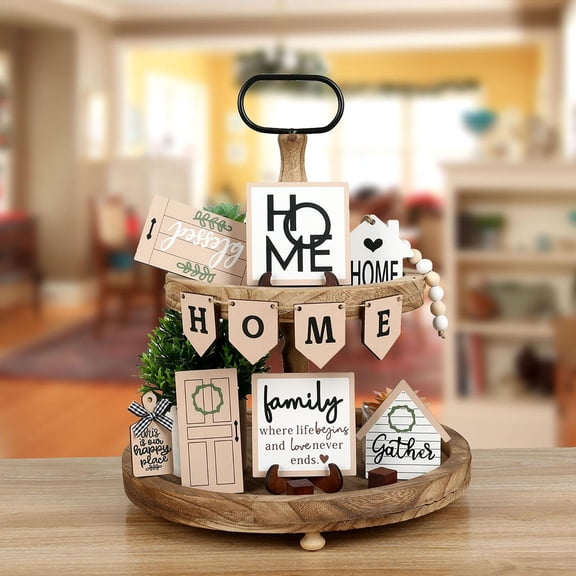 Tiered Tray decorations Set | Farmhouse Kitchen decor | Neutral Rustic Farmhouse Home decor | Spring Table decorations one Set