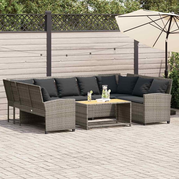 vidaXL Patio Sofa with Cushions Gray Poly Rattan