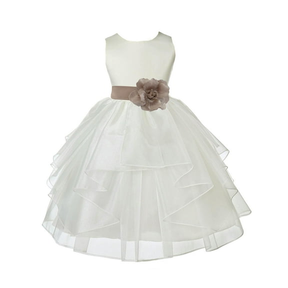 Ekidsbridal Ivory Champagne Shimmering Organza Christmas Bridesmaid Recital Easter Holiday Wedding Pageant Communion Princess Birthday Clothing Baptism 4613T size 12-18 month Flower Girl Dress