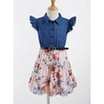thumbnail image 3 of inhzoy Girls One-Piece Lapel Collar Flying Sleeve Denim Top A-line Dress Pink 10, 3 of 9