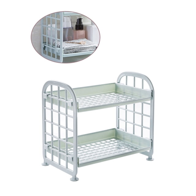 Billuyoard Estante de almacenamiento de plástico de 2 capas para baño, estante para inodoro, cocina, estante de cocina, escritorio, artículos Almacenamiento y organización del hogar Azul claro