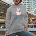 thumbnail image 2 of Bunny Babe, Easter Sunday or Day with Cute Rabbit Art, Favor, Souvenir or Merch Gift, Heather Grey Hooded Sweatshirt or Hoodie, XL, 2 of 5