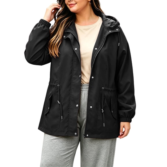Luvrsol Plus Size Womens Waterproof Rain Jacket Outdoor Jacket Lightweight Hooded Rain Coat for Camping L-5XL