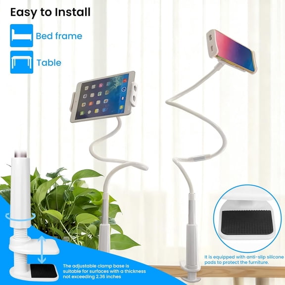 PYYAN-Gooseneck Phone Holder for Bed Desk, Flexible Phone Holder Stand with 50 inch Long Bendable Arm, Clip Bracket Clamp Stand for iPhone Air 17 Pro Max, 16 Pro Max, 15, 14 or Other 4-7" Devices