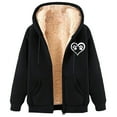 thumbnail image 3 of BiZtdJrK Women's Winter Sweatshirts Jackets Heart and Paw Printed Cute Zipper Hoodie Long Sleeve Drawstring Sherpa Lined Hooded Jacket with Pockets Black L, 3 of 5