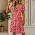 thumbnail image 3 of SAATLERI Spring Dresses for Women 2025 Loose Casual Wrap Dresses Short Sleeve Floral Printed Sundress V Neck Swing Flowy A-Line Dress, 3 of 4