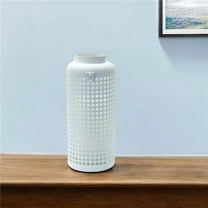 HomeRoots 516468 14 in. White Iron Lattice Floor Lantern Candle Holder