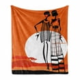 thumbnail image 1 of African Soft Flannel Fleece Throw Blanket, Desert Sunset Scenery Women with Trees Picture, Cozy Plush for Indoor and Outdoor Use, 50" x 60", White Orange Black, by Ambesonne, 1 of 6