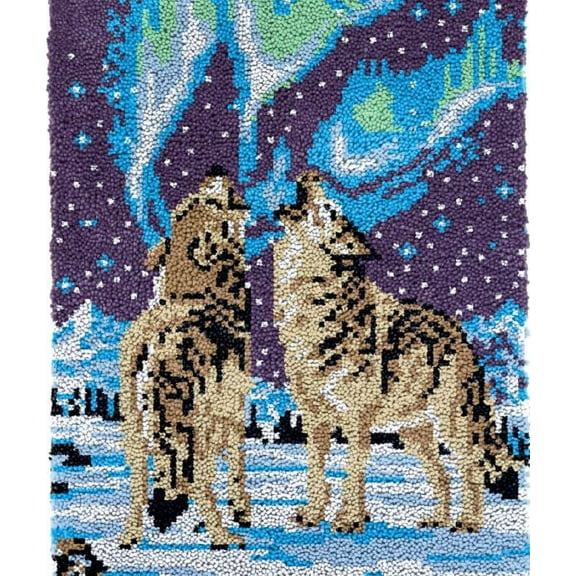 Rug Making Latch Hooking Kit | Wolves Howling at Aurora