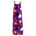 thumbnail image 3 of Stralyhd Midsummer Gather Casual Rompers Halloween Party Square Neck Jumpsuit Ghost Jumpsuits with Pockets Spooky Horror Print Long Pants Dark Purple XXL, 3 of 5