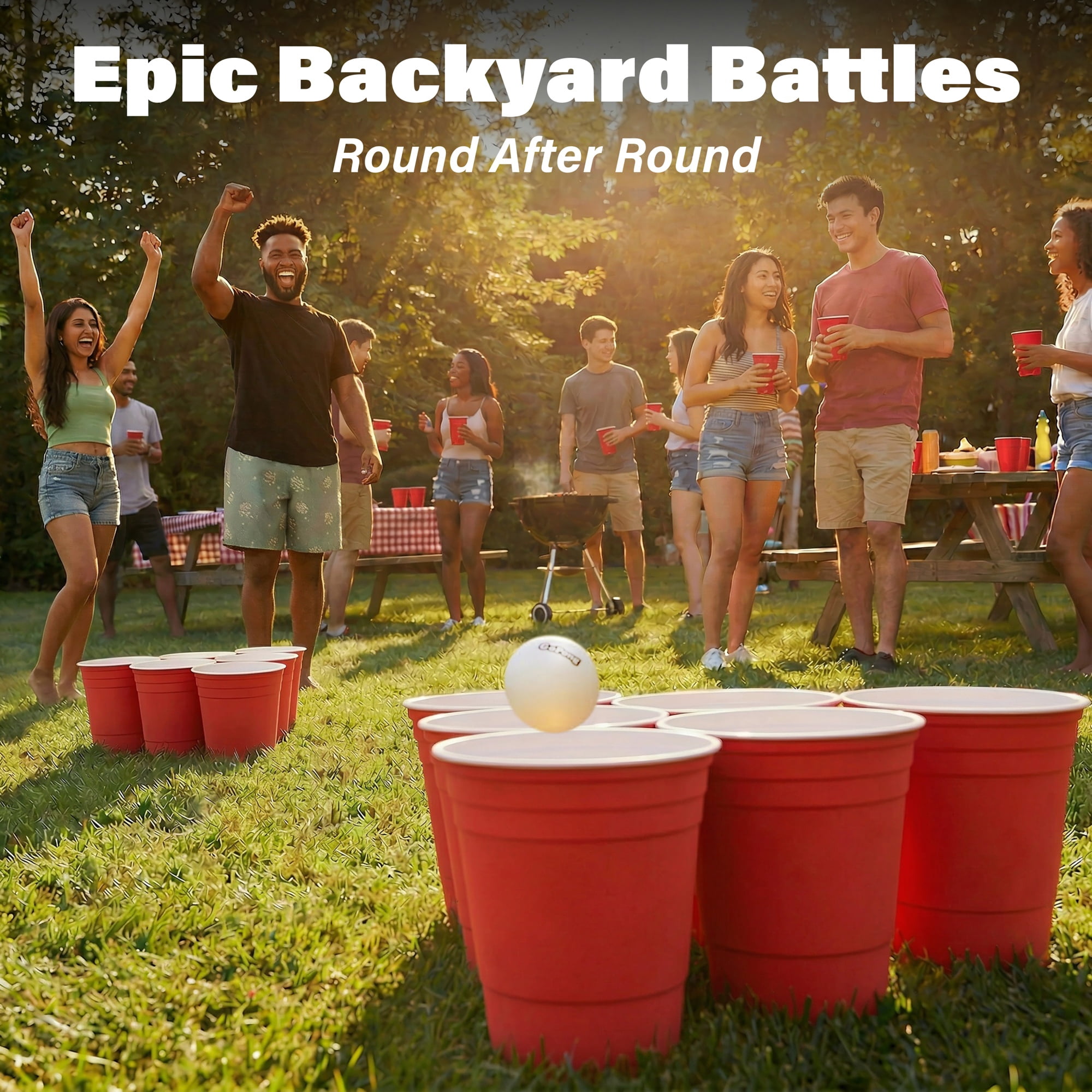 GoPong Giant Yard Pong Outdoor Game - Jumbo Sized Beer Pong PRO Set – Fun Beach and Lawn Party Games for Adults