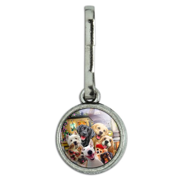 Old Paris Eiffel Tower Dogs Selfie Antiqued Charm Clothes Purse Suitcase Backpack Zipper Pull Aid