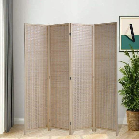 CL.HPAHKL Bamboo Room Divider 4 Panel Folding Privacy Screen Freestanding Wall Divider 6 ft Tall Room Partitions and Dividers for Home Bedroom Living Room, Natural