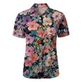 thumbnail image 6 of QASIEATN Women's Retro Shirt Women's Satin Printed Short Sleeved Shirt Vacation Style Shirt, 6 of 7