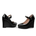 thumbnail image 5 of YOWMNS Women's Mary Jane Wedges Heel Pumps Patent Leather Comfort Ankle StrapRound Toe Party Dress Shoes (Black,6), 5 of 5