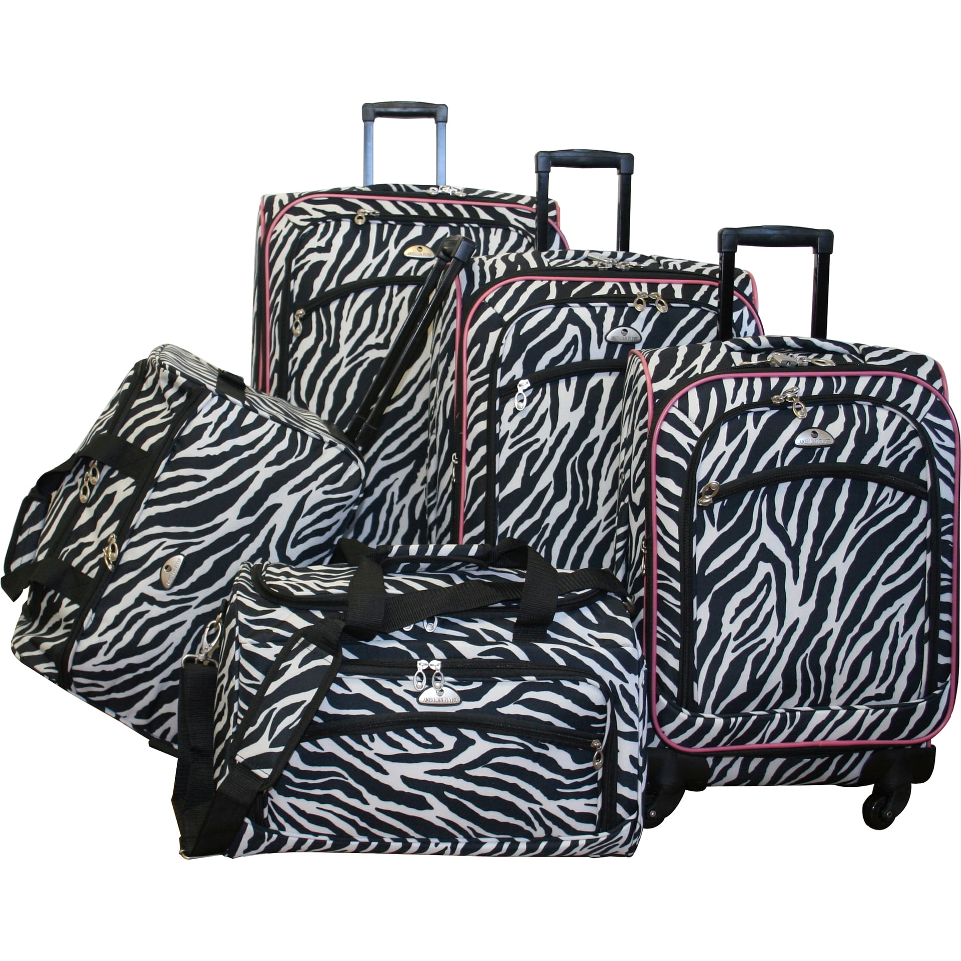 American Flyer Animal Print 5 Pc Spinner Luggage Set in Zebra Pink
