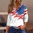 thumbnail image 2 of Women's Patriotic Star Print 250th Anniversary USA Shirt V-Neck Button 3/4 Sleeve T-Shirt, 2 of 5