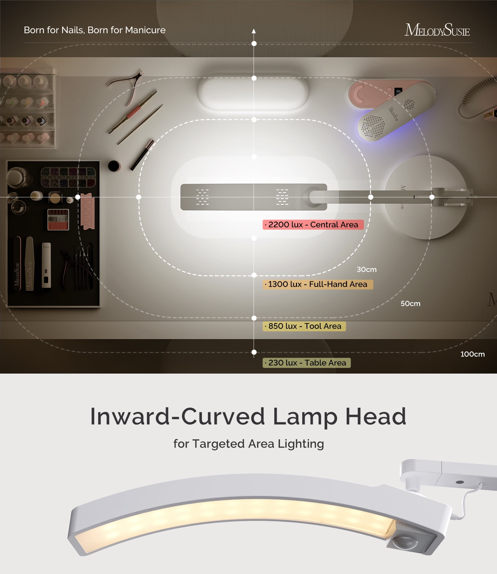 MelodySusie LED Manicure Table Lamp for Nail Techs, S-Pro29G Professional Nail Desk Light with Magnetic UV Curing Lamp