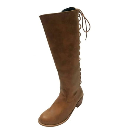 

Qufokar Thigh High Boots for Women With Heel Wide Calf Womens Boots Ladies Autumn And Winter Fashion Handsome Solid Color Retro Thick And Square Heel Round Toe Side Zipper Boots