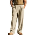 thumbnail image 2 of GrmtClth Linen Pants Men Lightweight Casual Drawstring Pants Wide Leg Breathable Trousers with Pockets Khaki XXL, 2 of 8