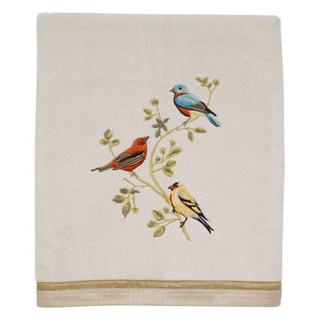 Gilded Birds Embroidered Bath Towel - Ivory