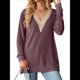 thumbnail image 2 of Blusas de Otoño para Mujer, con Escote en V, Encaje, Larga, Holgadas, con Ribete de Bloques de Color, Moda 2025 Rojo Púrpura M, 2 of 10