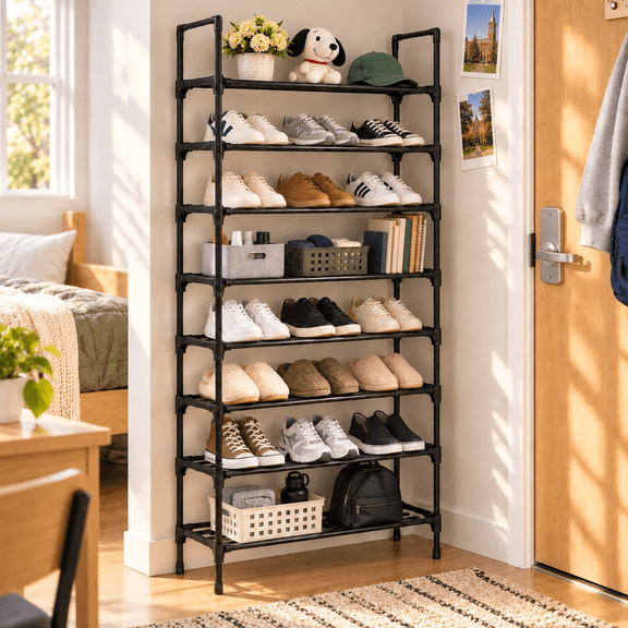 8 Tier Shoe Rack, Tall Shoe Storage Organizer with Metal Frame, Freestanding Shoe Shelf for Entryway, Closet, Bedroom and Dorm